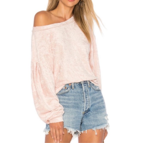 Free People We the Free Crushed Velvet Nora Jane Sweatshirt Pink Size Medium - Picture 1 of 10
